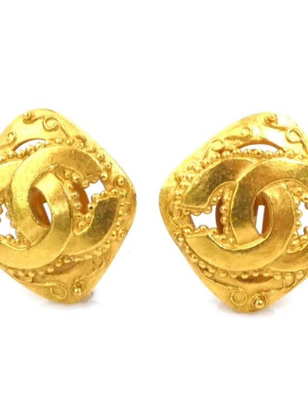 CHANEL Vintage CC Logo Earrings Gold Metal